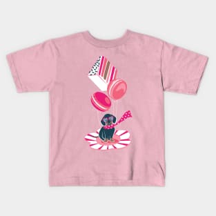 Pastel café sweet love dream // print // fuchsia pink pastry details blue dachshund dog puppy Kids T-Shirt